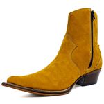 Botina Country Masculina Bico Fino Couro Legítimo Bovino Legítimo Nobuck Castor Com Zíper