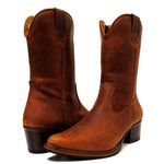 Bota Texana Feminina Cano Médio Couro Bovino Legítimo Crazy Horse Sela