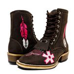 Bota Coturno Carrapeta Unissex Bico Quadrado Couro Legítimo Crazy Horse Café