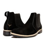 Botina Masculina Bico Quadrado Couro Bovino Legítimo Nobuck Preto