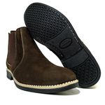 Botina Masculina Bico Quadrado Couro Bovino Legítimo Nobuck Café