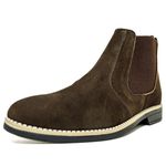 Botina Masculina Bico Quadrado Couro Bovino Legítimo Nobuck Café