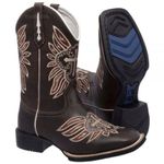 Bota Texana Country Feminina Bico Quadrado Couro Bovino Legítimo Mustang Café e Floater Café Bordado Cruz