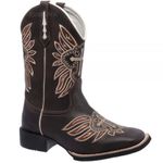 Bota Texana Country Feminina Bico Quadrado Couro Bovino Legítimo Mustang Café e Floater Café Bordado Cruz