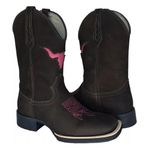 Bota Texana Country Feminina Bico Quadrado Couro Bovino Legítimo Mustang Café Corte Laser Boi