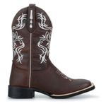 Bota Texana Country Feminina Bico Quadrado Couro Bovino Legítimo Mustang Café Bordado Floral Branco