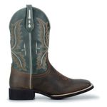 Bota Texana Masculina Cano Padrão Couro Legítimo Mustang Café e Fóssil Azul Bordado Real
