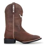 Bota Texana Masculina Cano Padrão Couro Bovino Legítimo Mustang Café Corte Laser Boi Branco