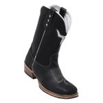 Bota Texana Masculina Cano Padrão Couro Legítimo Crazy Horse Preto e Tilápia Preto Corte Laser Boi Branco Solado Carrapeta