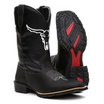 Bota Texana Masculina Cano Padrão Couro Legítimo Crazy Horse Preto Bordado Boi Branco Solado Borracha
