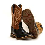 Bota Texana Masculina Couro Bovino Legítimo Jacaré Preto e Crazy Horse Sela Bordado Asa Solado Jump 