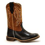 Bota Texana Masculina Couro Bovino Legítimo Jacaré Preto e Crazy Horse Sela Bordado Asa Solado Jump 