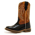 Bota Texana Masculina Couro Bovino Legítimo Jacaré Preto e Crazy Horse Sela Bordado Asa Solado Jump 