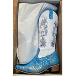 Bota Exótica Texana Feminina Country Couro Legítimo Original Jacaré Azul Turquesa e Floater Branco Bordado Real