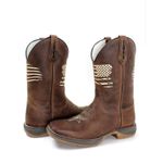 Bota Texana Masculina Couro Bovino Legítimo Mustang Café Bordado Bandeira Solado Jump 