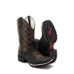 Bota Texana Masculina Cano Padrão Couro Legítimo Mustang Preto Bordado Geométrico Solado Borracha 