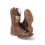 Bota Texana Masculina Couro Bovino Legítimo Mustang Café Bordado Bandeira Solado Jump 