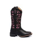 Bota Texana Country Feminina Bico Quadrado Couro Bovino Legítimo Floater Preto Corte Laser Rosa Gliter