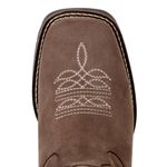 Bota Texana Masculina Bico Quadrado Couro Legítimo Crazy Horse Café Bordado Marfim