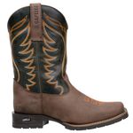 Bota Texana Masculina Bico Quadrado Couro Legítimo Crazy Horse Café / Fóssil Verde Bordado Raio