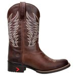 Bota Texana Masculina Bico Quadrado Couro Legítimo Fóssil Café Bordado Raio Bico Redondo 