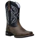 Bota Texana Masculina Bico Quadrado Couro Legítimo Búfalo Rato / Látego Preto Bordada