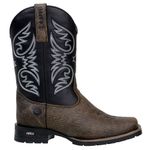 Bota Texana Masculina Bico Quadrado Couro Legítimo Búfalo Rato / Látego Preto Bordada