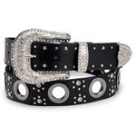 Cinto Feminino Em Couro Legitimo Látego Preto Em Argola 100% Metal E Strass