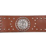 Cinto Feminino Em Couro Legitimo Pull Up Caramelo Fivela 100% Metal Com Brilhante 