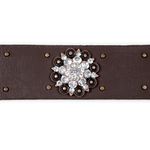 Cinto Feminino Em Couro Legitimo Látego Café Fivela 100% Metal Strass Brilhante