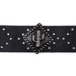 Cinto Feminino Em Couro Legitimo Látego Preto Fivela 100% Metal Desenho Cacto