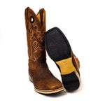 Bota Texana Masculina Couro Legítimo de Cabeça Original e Crazy Horse Sela Bordado Raio Salto Carrapeta