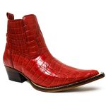 Botina Country Masculina Bico Fino Couro Bovino Legítimo Jacaré Cereja