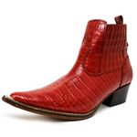 Botina Country Masculina Bico Fino Couro Bovino Legítimo Jacaré Cereja