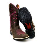  Bota Texana Feminina Bico Quadrado Laser Espelhado Couro Mustang Café e Floater Chocolate