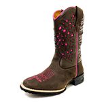  Bota Texana Feminina Bico Quadrado Laser Espelhado Couro Mustang Café e Floater Chocolate