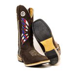 Bota Texana Masculina Couro Legítimo Mustang Preto e Café Bordado Itália Solado Carrapeta