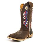 Bota Texana Masculina Couro Legítimo Mustang Preto e Café Bordado Itália Solado Carrapeta