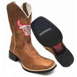 Bota Texana Masculina Cano Padrão Couro Legítimo Crazy Horse Sela Bordado Boi Solado Borracha 