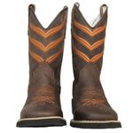 Bota Texana Masculina Cano Padrão Couro Legítimo Mustang Café Bordado Laranja Solado Borracha