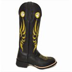 Bota Texana Masculina Couro Legítimo Látego Preto Bordado Cruz Amarelo Solado Borracha