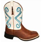 Bota Texana Masculina Cano Padrão Couro Legítimo Látego Pinhão e Floater Branco Bordado Real Solado Borracha 