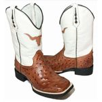 Bota Texana Masculina Cano Padrão Couro Legítimo Avestruz Whisk e Floater Branco Bordado Boi Solado Borracha