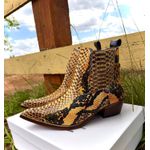 Botina Country Masculina Bico Fino Couro Bovino Legítimo Anaconda Amarelo Pintado