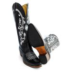 Bota Texana Feminina Country Couro Legítimo Bovino Floater Preto Bordado Floral