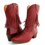 Bota Country Feminina de Franja Cano Médio Couro Bovino Legítimo Arraia Vinho