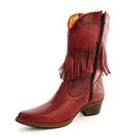 Bota Country Feminina de Franja Cano Médio Couro Bovino Legítimo Arraia Vinho