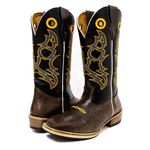 Bota Texana Masculina Couro Legítimo Bovino Tubarão Café e Látego Preto Raio