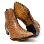 Botina Country Masculina Bico Fino Couro Bovino Legítimo Jacaré Pêssego 