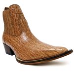 Botina Country Masculina Bico Fino Couro Bovino Legítimo Jacaré Pêssego 